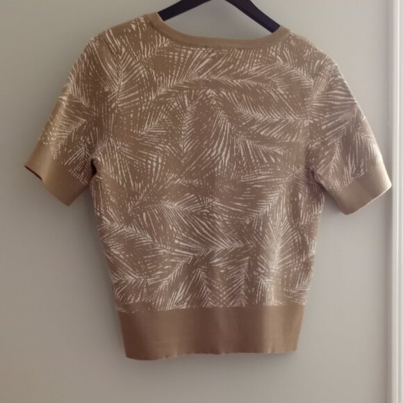 'MICHAEL KORS' Short Sleeve Scoop neck Sweater Size M Taupe/White NWT - Picture 11 of 14